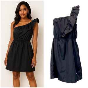 ROXY | Asymmetrical One Shoulder Ruffle Black Dress
